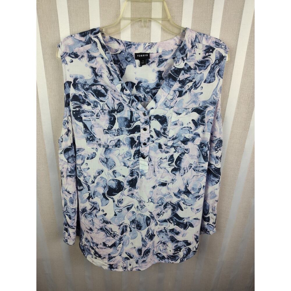 Torrid Sz 1 Sleeveless Pullover Harper Rayon Slub Marble Blouse V-neck